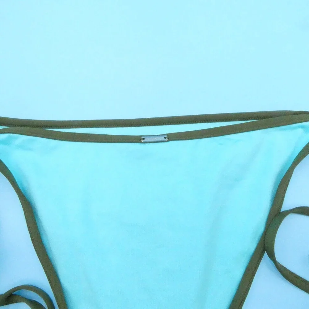Victorias Secret Large Blue Green Lined Tie Brazilian Bikini Bottom‎ Beach Swim